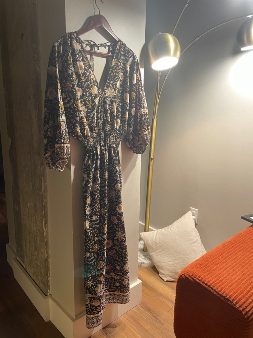 Carly Jean Los Angeles Earthy Floral Maxi Dress - Black & Mustard Boho